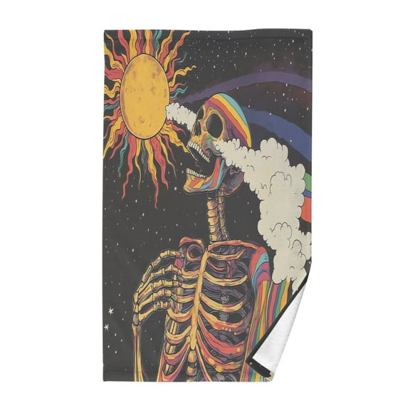 Yayeee 2 Pack Hand Towels for Bathroom 100% Cotton 16" x 28" Kitchen Towel, Colorful Skeleton with Cloud