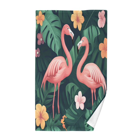 Yayeee 2 Pack Hand Towels for Bathroom 100% Cotton 16" x 28" Soft Absorbent Kitchen Towel, Flamingo Leaves Pattern