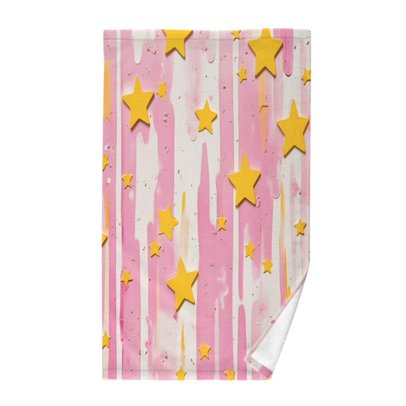 Yayeee 2 Pack Hand Towels for Bathroom 100% Cotton 16" x 28" Soft Absorbent Kitchen Towel, Flat Yellow Stars