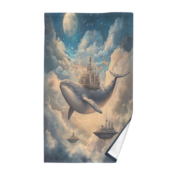 Yayeee 2 Pack Hand Towels for Bathroom 100% Cotton 16" x 28" Kitchen Towel, Floating Whale