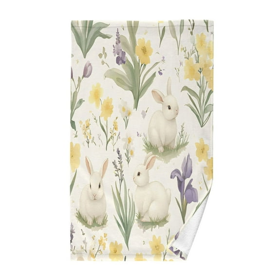 Yayeee 2 Pack Hand Towels for Bathroom 100% Cotton 16" x 28" Kitchen Towel, Floral Rabbit