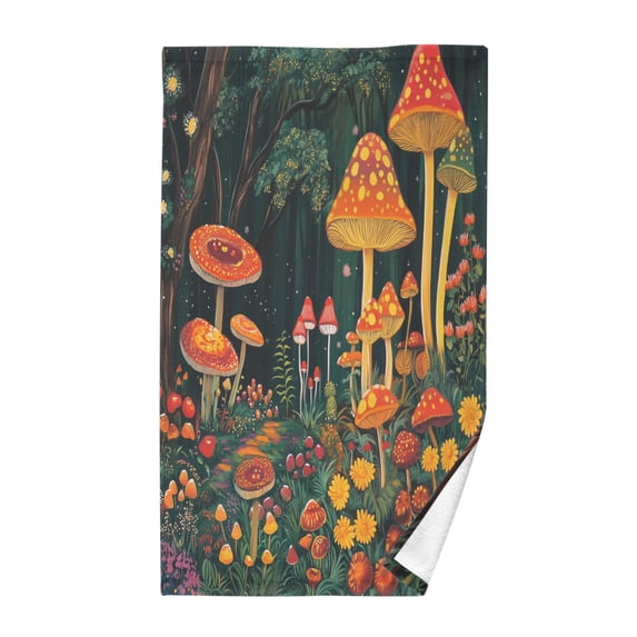 Yayeee 2 Pack Hand Towels for Bathroom 100% Cotton 16" x 28" Soft Absorbent Kitchen Towel, Forest Mushroom
