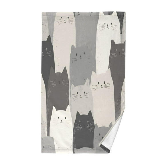 Yayeee 2 Pack Hand Towels for Bathroom 100% Cotton 16" x 28" Kitchen Towel, Gray Cute Cats