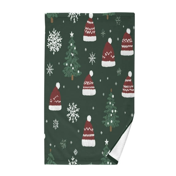 Yayeee 2 Pack Hand Towels for Bathroom 100% Cotton 16" x 28" Kitchen Towel, Green Christmas Hats