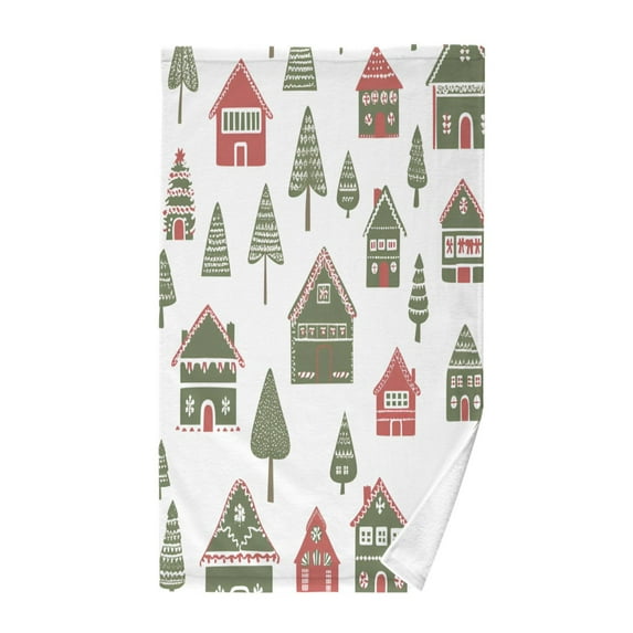 Yayeee 2 Pack Hand Towels for Bathroom 100% Cotton 16" x 28" Kitchen Towel, Green Christmas House