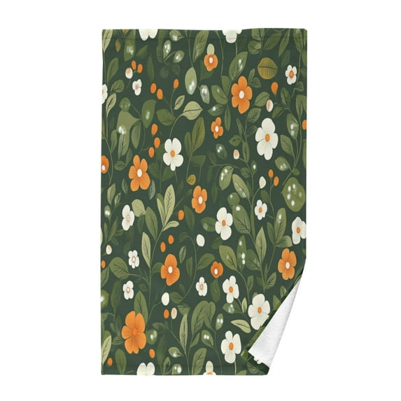 Yayeee 2 Pack Hand Towels for Bathroom 100% Cotton 16" x 28" Kitchen Towel, Green Flowers Pattern