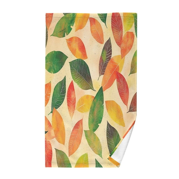 Yayeee 2 Pack Hand Towels for Bathroom 100% Cotton 16" x 28" Kitchen Towel, Green Retro Autumn Leaves