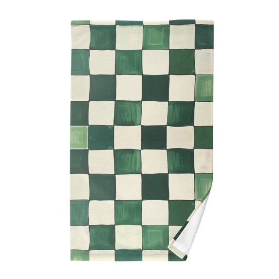 Yayeee 2 Pack Hand Towels for Bathroom 100% Cotton 16" x 28" Soft Absorbent Kitchen Towel, Green and White Plaid Pattern