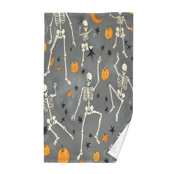Yayeee 2 Pack Hand Towels for Bathroom 100% Cotton 16" x 28" Kitchen Towel, Halloween Dancing Skeleton