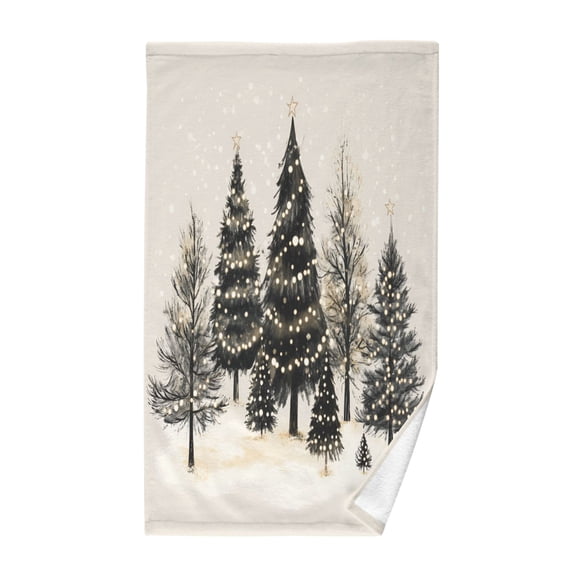 Yayeee 2 Pack Hand Towels for Bathroom 100% Cotton 16" x 28" Soft Absorbent Kitchen Towel, Hand Drawn Christmas Trees