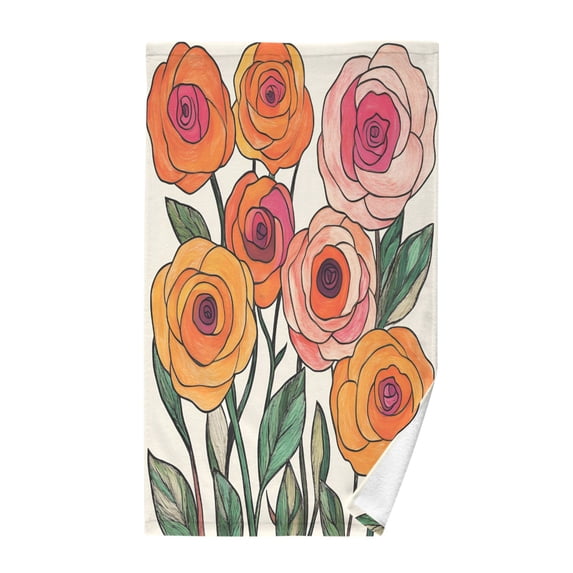 Yayeee 2 Pack Hand Towels for Bathroom 100% Cotton 16" x 28" Soft Absorbent Kitchen Towel, Hand Drawn Floral