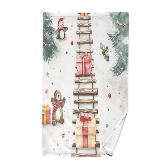 Yayeee 2 Pack Hand Towels for Bathroom 100% Cotton 16" x 28" Kitchen Towel, Holiday Train