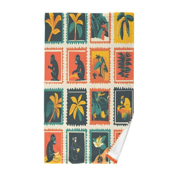 Yayeee 2 Pack Hand Towels for Bathroom 100% Cotton 16" x 28" Kitchen Towel, Jungle Stamp