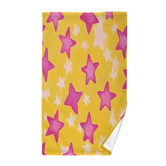 Yayeee 2 Pack Hand Towels for Bathroom 100% Cotton 16" x 28" Soft Absorbent Kitchen Towel, Large Pink Stars