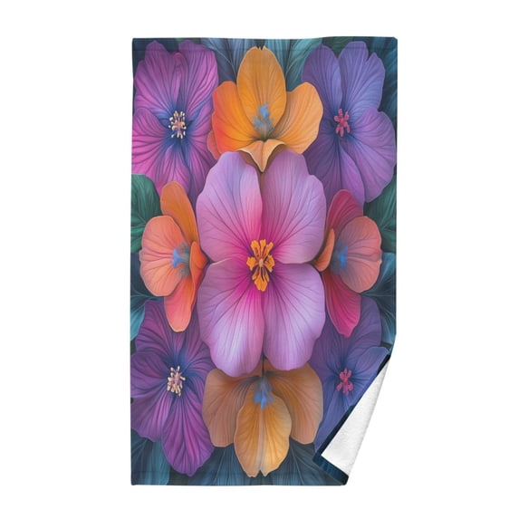 Yayeee 2 Pack Hand Towels for Bathroom 100% Cotton 16" x 28" Soft Absorbent Kitchen Towel, Large Purple Flowers