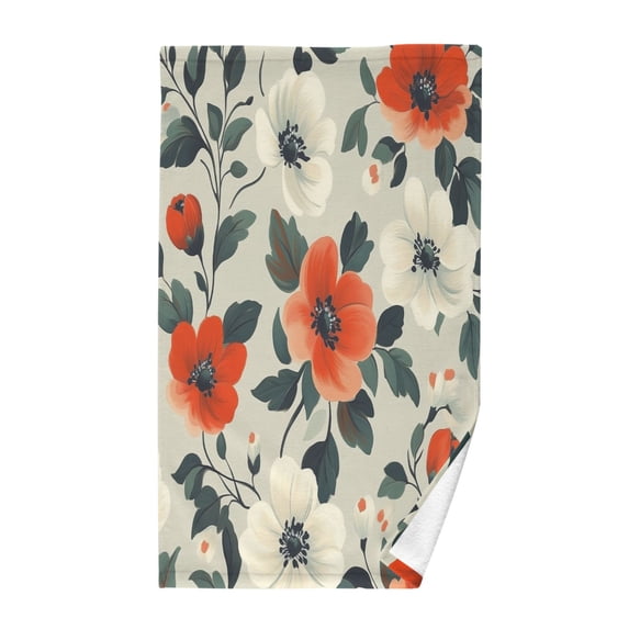 Yayeee 2 Pack Hand Towels for Bathroom 100% Cotton 16" x 28" Soft Absorbent Kitchen Towel, Large Red Floral Pattern