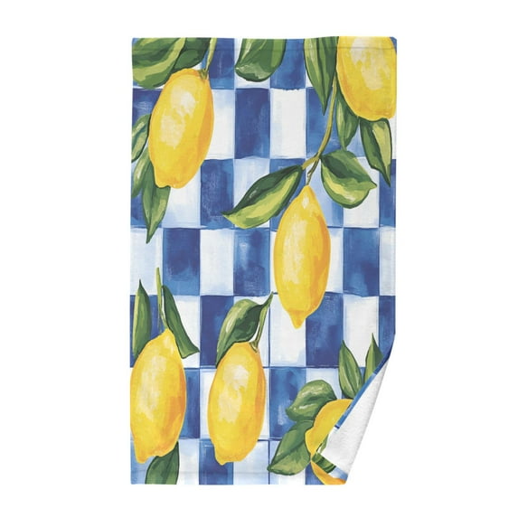 Yayeee 2 Pack Hand Towels for Bathroom 100% Cotton 16" x 28" Kitchen Towel, Lemon Checkered