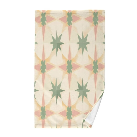 Yayeee 2 Pack Hand Towels for Bathroom 100% Cotton 16" x 28" Soft Absorbent Kitchen Towel, Pastel Beige Geometric