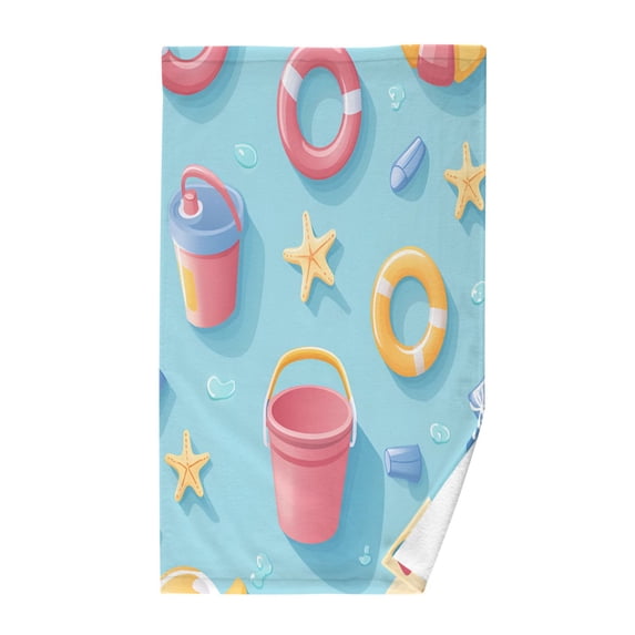 Yayeee 2 Pack Hand Towels for Bathroom 100% Cotton 16" x 28" Soft Absorbent Kitchen Towel, Pink Beach Toys Pattern
