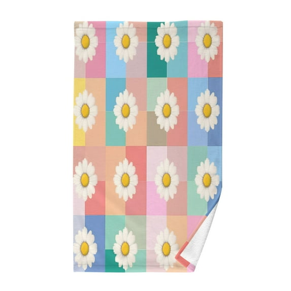 Yayeee 2 Pack Hand Towels for Bathroom 100% Cotton 16" x 28" Kitchen Towel, Pink Checkered Daisy