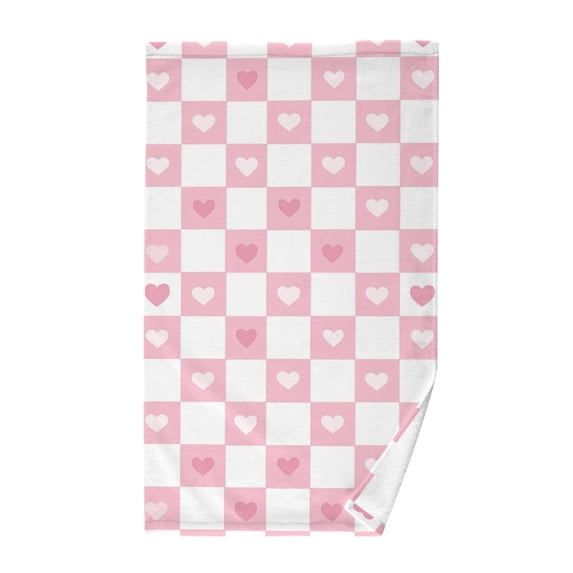 Yayeee 2 Pack Hand Towels for Bathroom 100% Cotton 16" x 28" Soft Absorbent Kitchen Towel, Pink Checkered Heart
