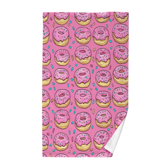 Yayeee 2 Pack Hand Towels for Bathroom 100% Cotton 16" x 28" Soft Absorbent Kitchen Towel, Pink Doughnuts