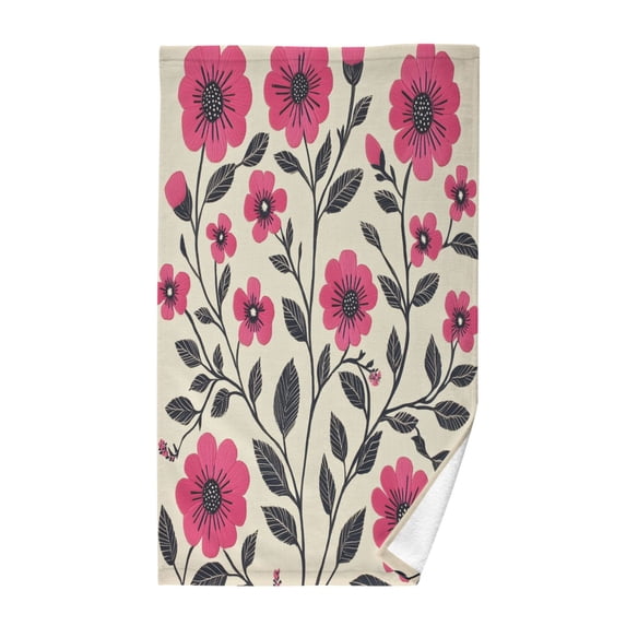 Yayeee 2 Pack Hand Towels for Bathroom 100% Cotton 16" x 28" Soft Absorbent Kitchen Towel, Pink Flowers