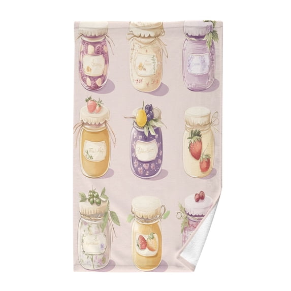 Yayeee 2 Pack Hand Towels for Bathroom 100% Cotton 16" x 28" Soft Absorbent Kitchen Towel, Purple Jam Jars