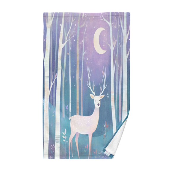 Yayeee 2 Pack Hand Towels for Bathroom 100% Cotton 16" x 28" Kitchen Towel, Purple Night Deer