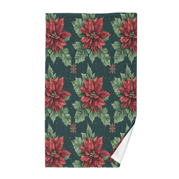 Yayeee 2 Pack Hand Towels for Bathroom 100% Cotton 16" x 28" Kitchen Towel, Red Christmas Poinsettias