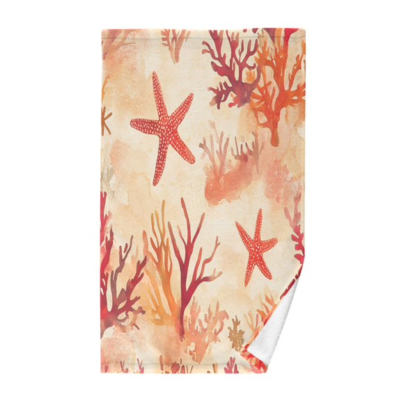 Yayeee 2 Pack Hand Towels for Bathroom 100% Cotton 16" x 28" Soft Absorbent Kitchen Towel, Red Starfish