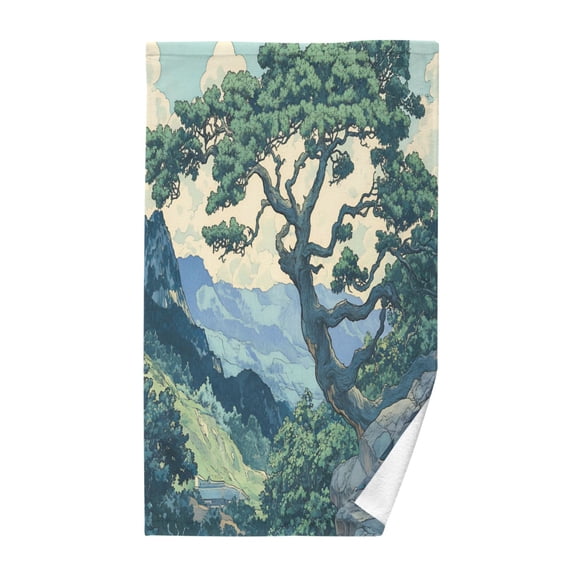 Yayeee 2 Pack Hand Towels for Bathroom 100% Cotton 16" x 28" Soft Absorbent Kitchen Towel, Retro Tree