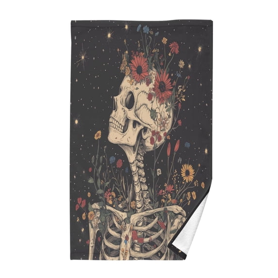 Yayeee 2 Pack Hand Towels for Bathroom 100% Cotton 16" x 28" Soft Absorbent Kitchen Towel, Skeleton with Flowers Pattern