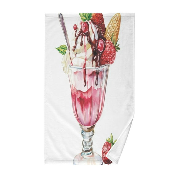 Yayeee 2 Pack Hand Towels for Bathroom 100% Cotton 16" x 28" Soft Absorbent Kitchen Towel, Strawberry Ice Cream Pattern