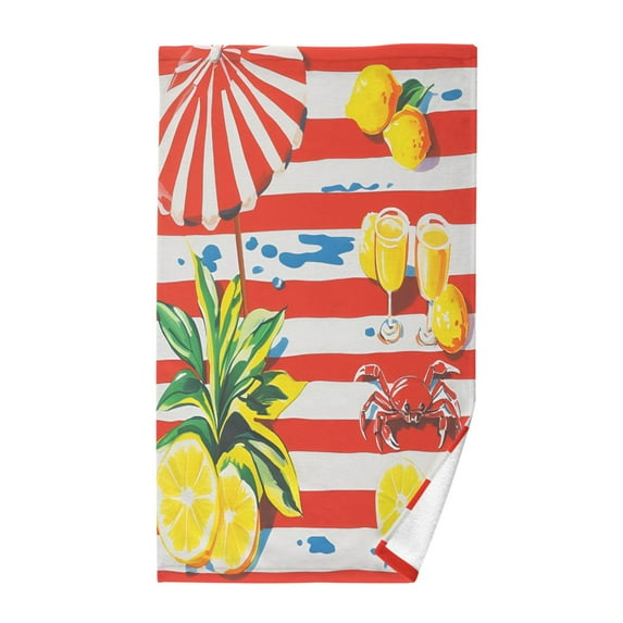 Yayeee 2 Pack Hand Towels for Bathroom 100% Cotton 16" x 28" Kitchen Towel, Striped Lemon