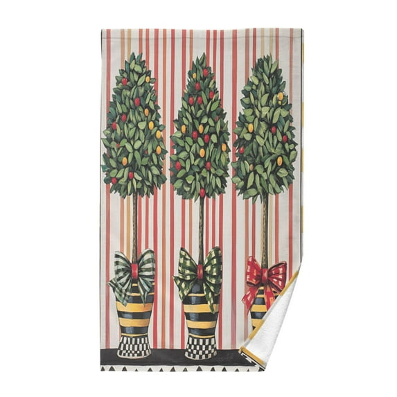 Yayeee 2 Pack Hand Towels for Bathroom 100% Cotton 16" x 28" Kitchen Towel, Stripes Trees