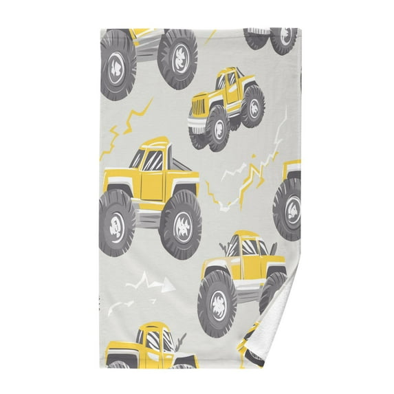 Yayeee 2 Pack Hand Towels for Bathroom 100% Cotton 16" x 28" Soft Absorbent Kitchen Towel, Trucks Pattern