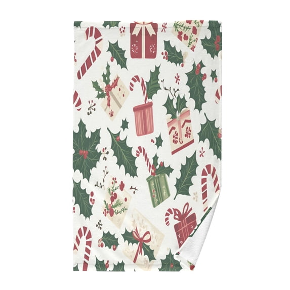 Yayeee 2 Pack Hand Towels for Bathroom 100% Cotton 16" x 28" Kitchen Towel, White Christmas Holly