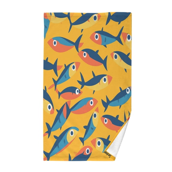 Yayeee 2 Pack Hand Towels for Bathroom 100% Cotton 16" x 28" Soft Absorbent Kitchen Towel, Yellow Sardines Pattern