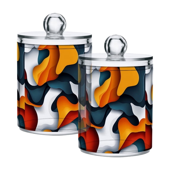 Yayeee 2 Pack Qtip Holder Bathroom Cotton Swab Canister with Lid Clear Dispenser Set, Abstract Wavy