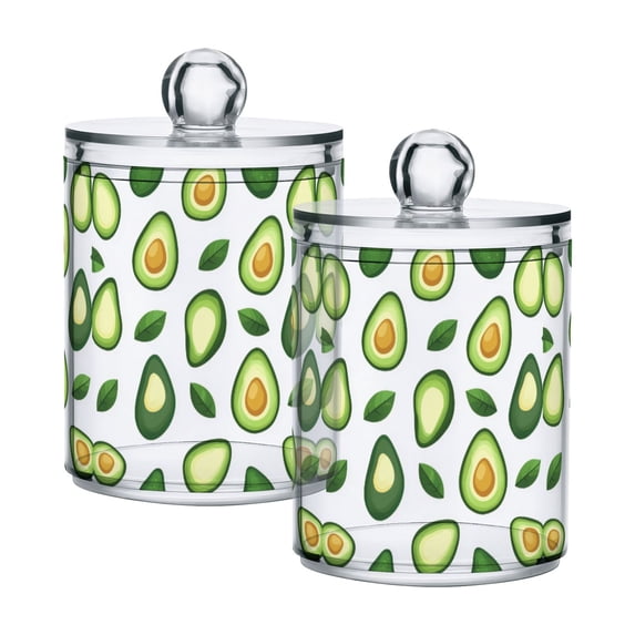 Yayeee 2 Pack Qtip Holder Bathroom Cotton Swab Canister with Lid Clear Dispenser Set, Avocado