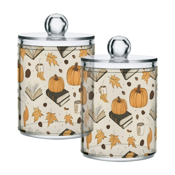 Yayeee 2 Pack Qtip Holder Bathroom Cotton Swab Canister with Lid Clear Dispenser Set, Beige Fall Books