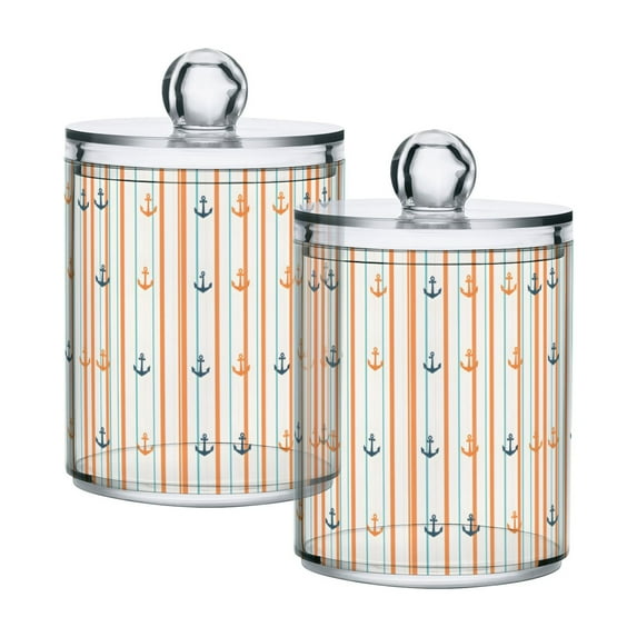 Yayeee 2 Pack Qtip Holder Bathroom Cotton Swab Canister with Lid Clear Dispenser Set, Beige Nautical Pattern