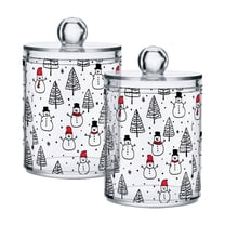 Yayeee 2 Pack Qtip Holder Bathroom Cotton Swab Canister with Lid Clear Dispenser Set, Black Cartoon Snowmen