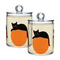 thumbnail image 1 of Yayeee 2 Pack Qtip Holder Dispenser for Bathroom with Lid Cotton Swab Canister, Black Cat Orange Ball, 1 of 6