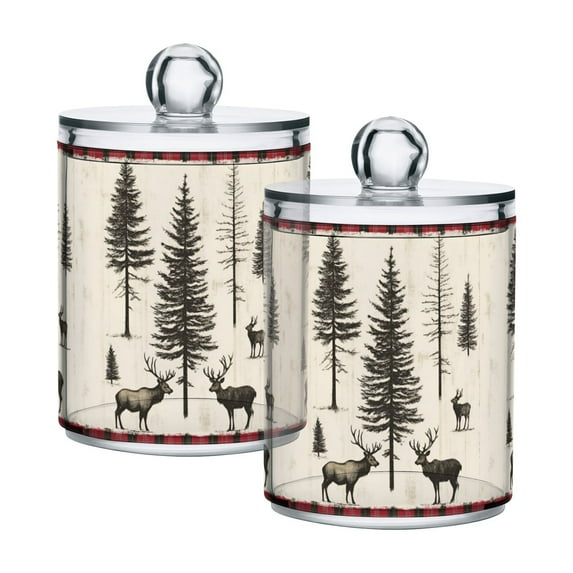 Yayeee 2 Pack Qtip Holder Bathroom Cotton Swab Canister with Lid Clear Dispenser Set, Black Deer