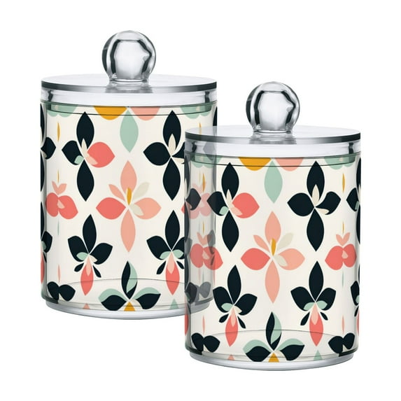 Yayeee 2 Pack Qtip Holder Bathroom Cotton Swab Canister with Lid Clear Dispenser Set, Black Retro Flower