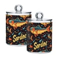 thumbnail image 1 of Yayeee 2 Pack Qtip Holder Bathroom Cotton Swab Canister with Lid Clear Dispenser Set, Black Sardines Pattern, 1 of 6