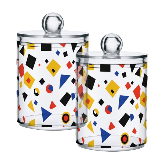 Yayeee 2 Pack Qtip Holder Bathroom Cotton Swab Canister with Lid Clear Dispenser Set, Black Simple Shapes