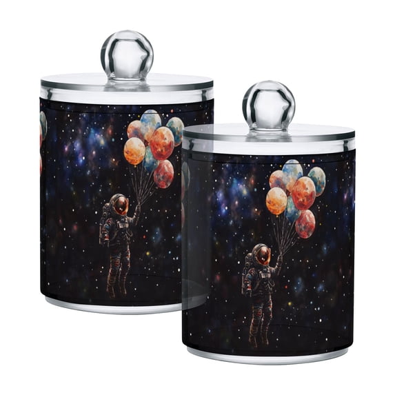 Yayeee 2 Pack Qtip Holder Bathroom Cotton Swab Canister with Lid Clear Dispenser Set, Black Watercolor Space